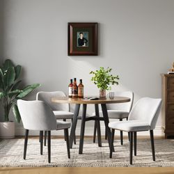 Set of 4 Grey Dining Chairs With Solid Wood Legs