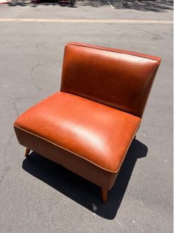 Armless leather cognac brown couch