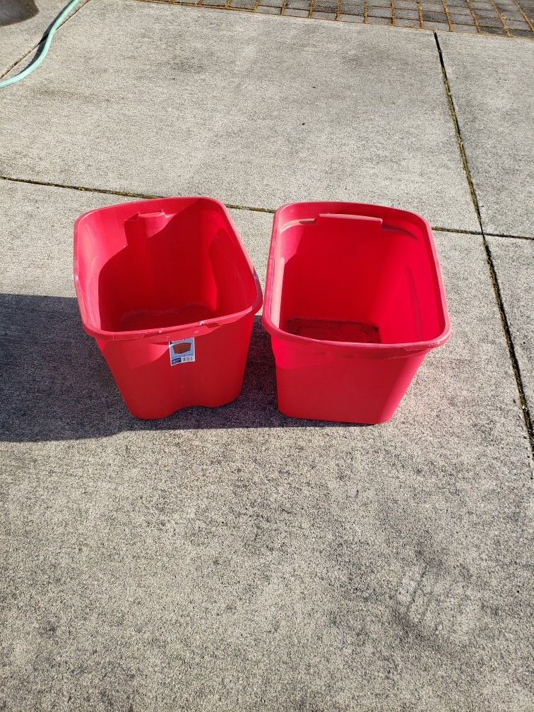 Two Red Storage Bins With No Lid