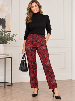 Chico’s Red Metallic Jacquard Dress Pants – Size 1.5 US 10