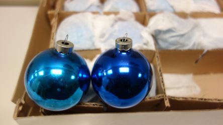 Christmas Ornaments, 1 box of 12 ornaments Blue glass