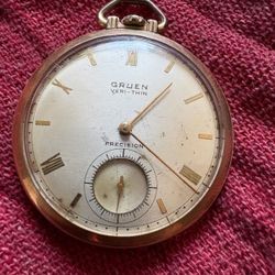 Gruen very thin pocket watch. 10k gold filled case. 