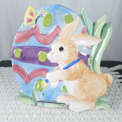 Fitz & and Floyd Easter Canape Plate Dish Bunny Painting Eggs Rabbit Cotton Tail