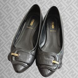 Fendi Italy 2000s Quilted Leather Patent Trim Ballerina Flats, Size 36