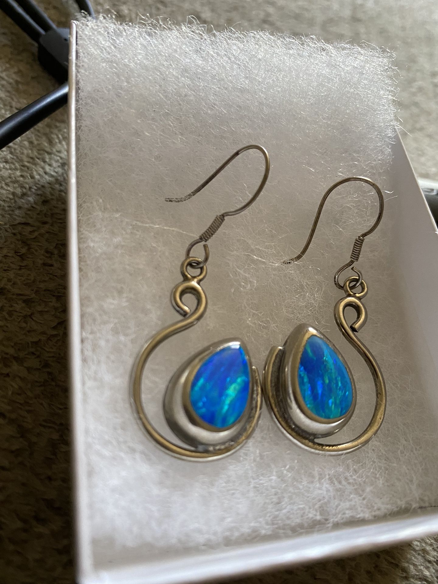 Genuine Opal And Sterling Silver Earrings