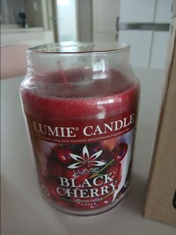 Jumbo black cherry candle in glass jar 21 oz, new in box, giftable