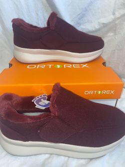 ORTOREX Men Diabetic walking shoes, so 10 Burgandy Faux Fur Lined Slip On Women