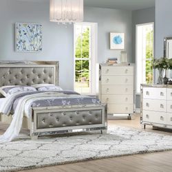 Brand New Silver & Grey 4pc Queen Bedroom Set (Available In California & Eastern King)