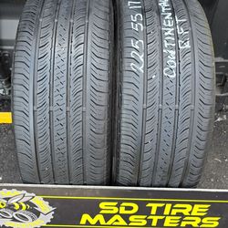 2 USED TIRES 225/55R17 CONTINENTAL  PROCONTACT SSR RFT w/80% Thread  Both Installed and Balanced $120 ($60 each)