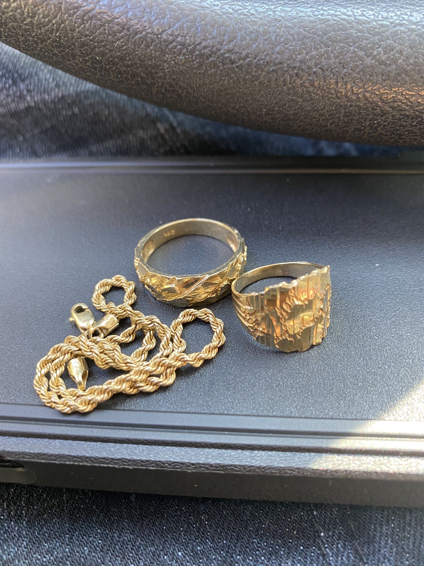 2 10k Nugget Rings And 10k Gold Bracelet 