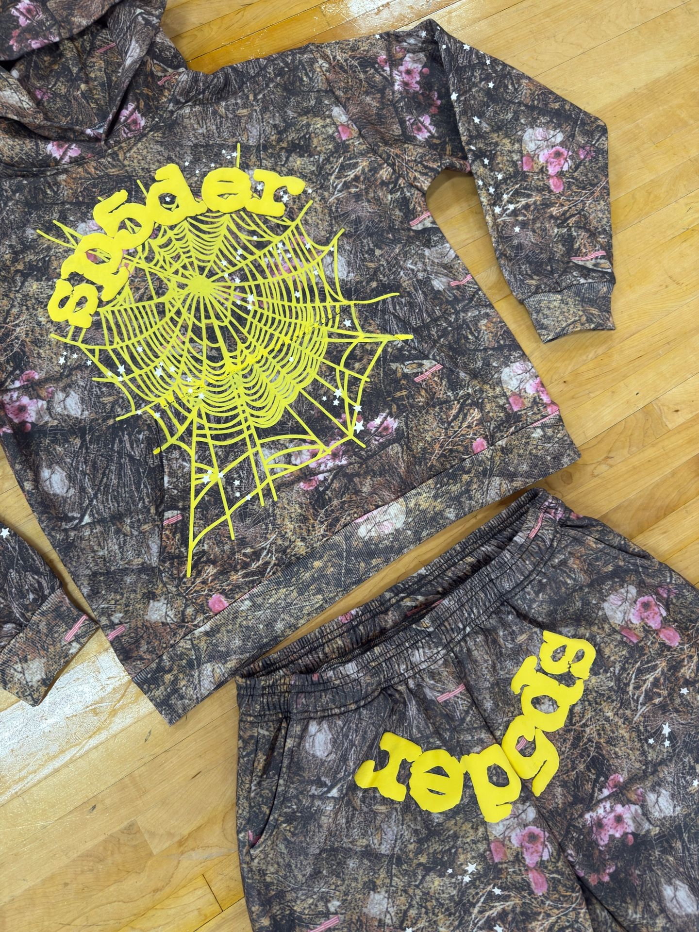 Full camo Sp5der hoodie + sweatpants set