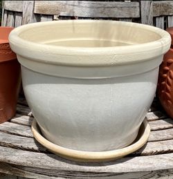 19” White Ceramic Glazed Pot: 19”W x 14”H