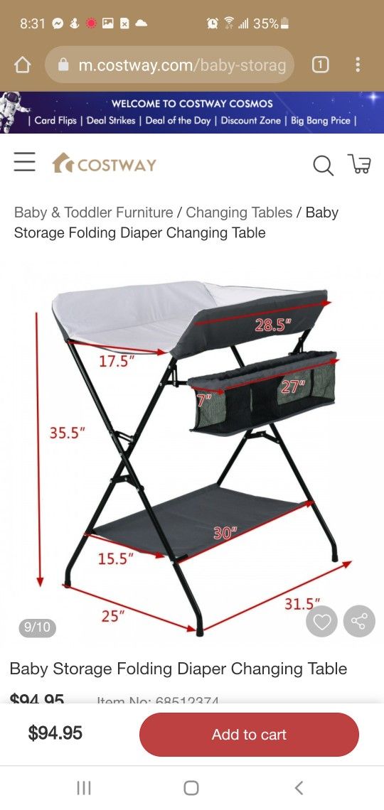 Baby Storage Folding Diaper Changing Table

