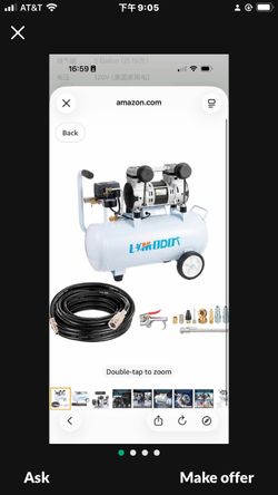 Quiet Oil-Free Air Compressor, 68 dB, 2.8 CFM @ 90 PSI, 5 Gallon Air Tank Electric Steel Tank Compressor for Woodworking, Nailing, Garage, Car Inflati