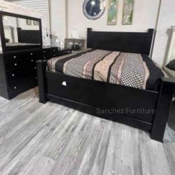 Black Bedroom Set 4-Piece (Qb Dresser Mirror Nightstand)