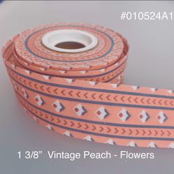 5 Yds of 1 3/8” Vintage Cotton Craft Ribbon-Stripes & Flowers #010524A14