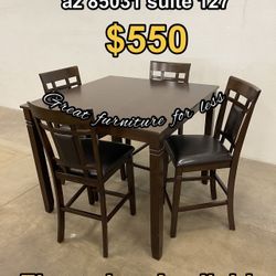 5 PCs Dining Table Set Brown Wood Include 4 Chairs And Table Brand New