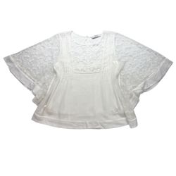 Zara Basic White Embroidered Lace Flutter Sleeve Top M