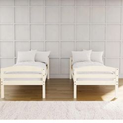 Solid Wood Twin-over-Twin Convertible Bunk Bed, white
