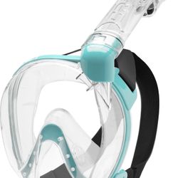 Cressi Adult Snorkeling Full Face Mask - Wide Clear View, Anti-Fog System, Easy Breathing - Baron: Designed in Italy  Color: Clear/Ice Cyan  Size: Sma