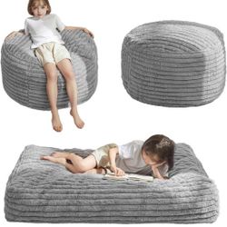 Kids Bean Bag Chair Bed – Convertible Sofa to Floor Mattress (Grey)