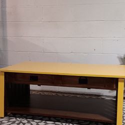 Yellow Top and Dark Oak Stain Coffee Table With Center Riser