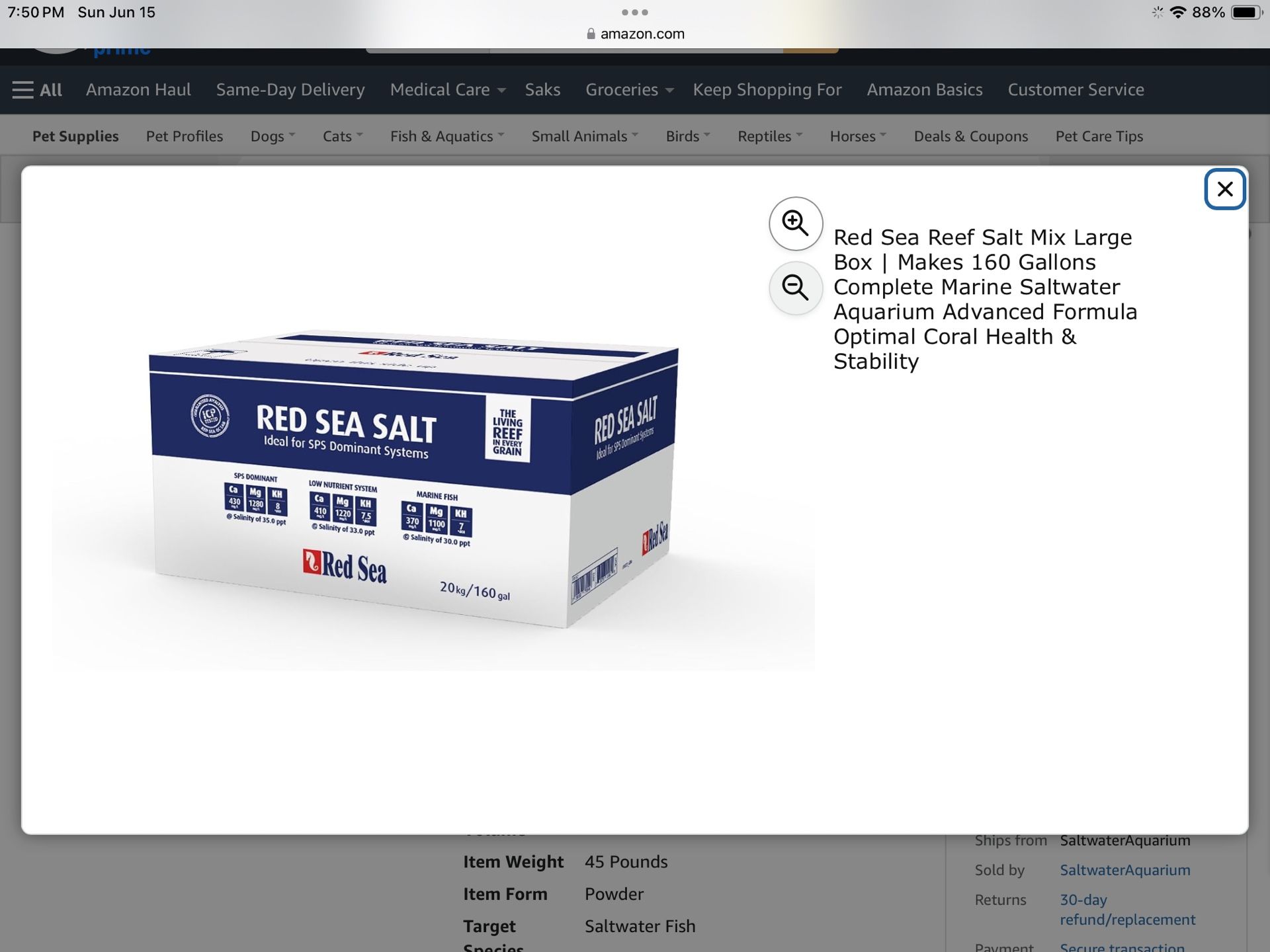 Red Sea salt 160 gallon box new