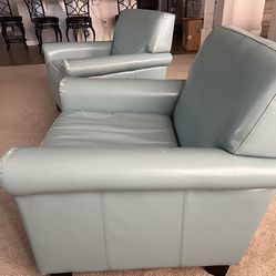 (2) people Oversized Teal Blue Bonded Leather Club Chairs