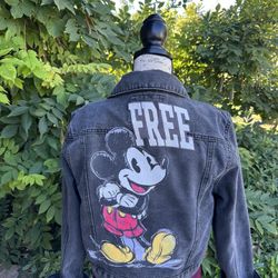 Women's Black Denim Mickey Jean Jacket Size 8