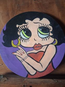 Betty Boop Hand-Painted Round Canvas Art