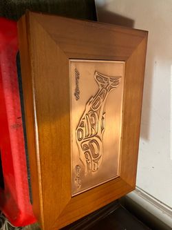 Northwest Coast Native Art Copper Orca Wood Box
