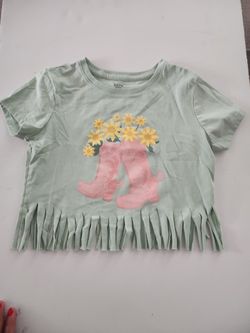 Girls Mint Green Fringe Graphic Tee