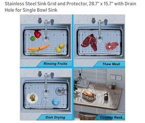 Stainless Steel Sink Grid and Protector, 28.7" x 15.7" with Drain Hole for Single Bowl Sink