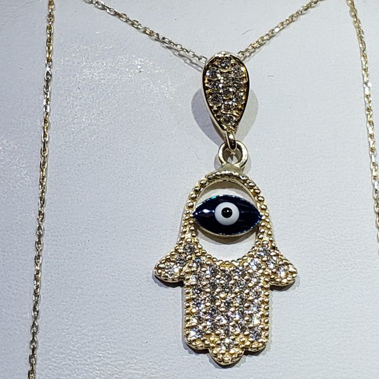 14 Gold Hamse Hand Good Luck Eye Pendant Shain Ser Valentine Gift