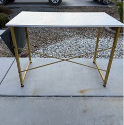 Modern Light Weight Faux Marble Top Desk with Gold Metal Frame