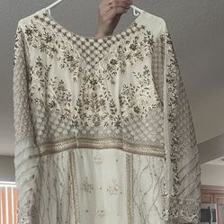 White wedding nikkah dress with matching pants & Scarf/dupatta