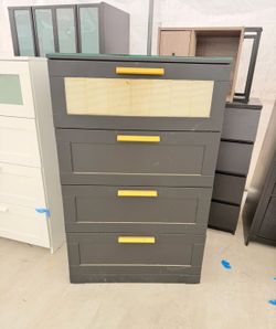 Ikea Dark Gray 4-Drawer Dresser with Gold Handles