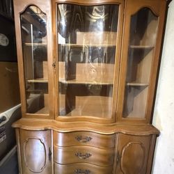Vintage 1960s French Provincial Dining Set — Solid Wood — Buffet, Hutch & Dining Table (Will Sell Separately or as Set)