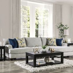 Brand New Light Grey Plush Transitional Style Sectional Sofa (Pillows Included)