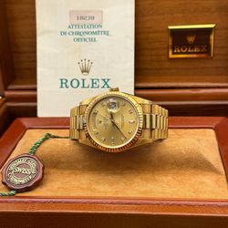 1993 Rolex Day-Date 36mm 18238 Factory Champagne Diamond dial Double Quickset Unpolished Full Set Box Papers Accessories