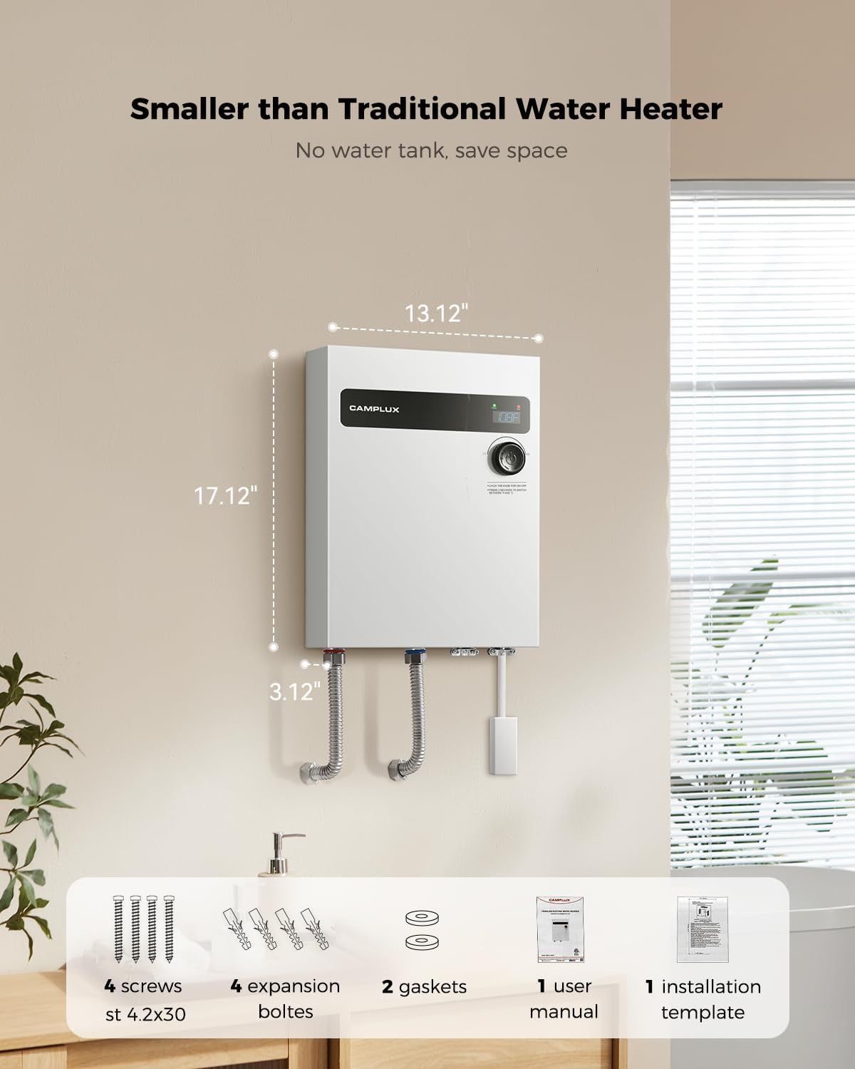 Electric Tankless Water Heater 27kW 240V, Instant Hot Water Heater, Self-modulating Technology, Multipoint of Use Water Heater with Digital Display, f