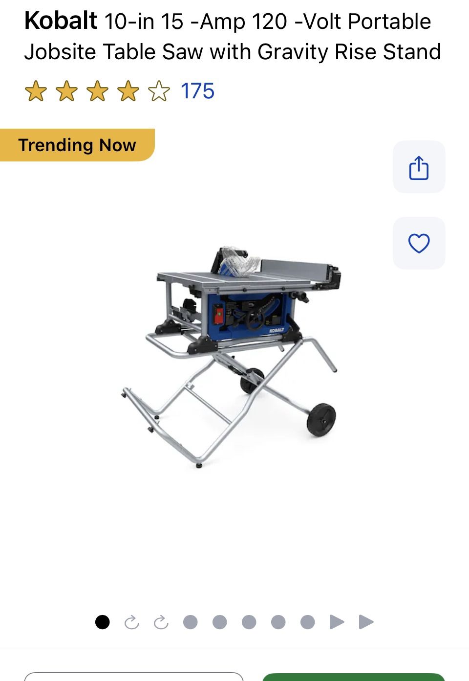 Kobalt 10" 15 Amp Job site Table Saw