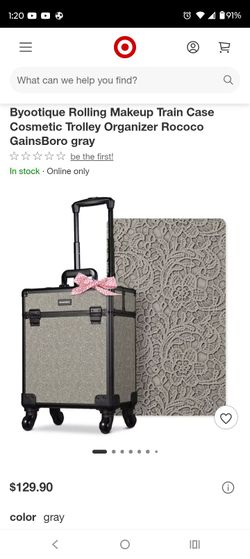 BYOOTIQUE ROLLING MAKEUP TRAIN CASE COSMETIC TROLLEY ORGANIZER COLOR: "ROCOCO GAINSBORO GRAY"