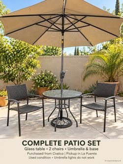 Patio Set with Table, 2 Chairs, and Umbrella