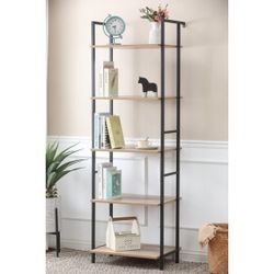 LuxenHome 5-Shelf 73" H x 23.6" W Light Oak Manufactured Wood Etagere Bookcase，IF1352