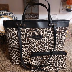 Leopard Tote Bag With Wristlet