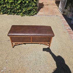 Vintage Leather/ Wood Foot Rest With Pocket For Storage
