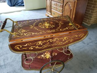Italian Floral Inlay Marquetry Tea/ Wine Cart Vintage/Antique