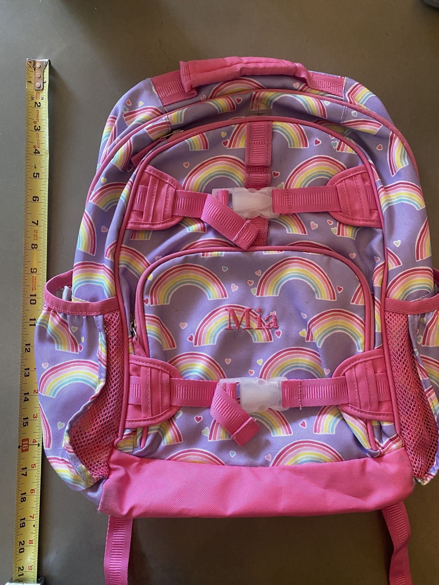 Pottery Barn Kids Large Rainbow Backpack w/personalized “Mia” name