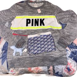 PINK Pullover Crew Sweater BNWT WITH POUCH AND KEYCHAIN